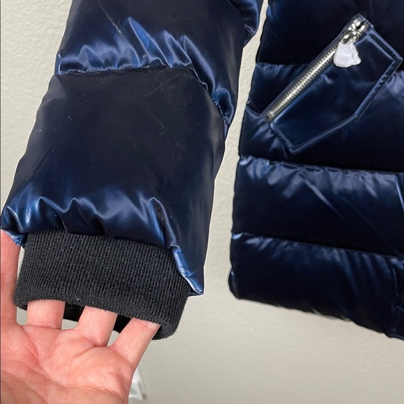 New Woodpecker Penguin Long Coat Puffer Jacket All Wet Navy Metallic Quilt Sz S - Picture 3 of 16